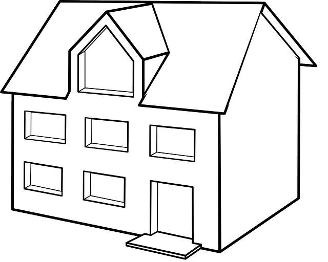 černobílý, kreslený domek